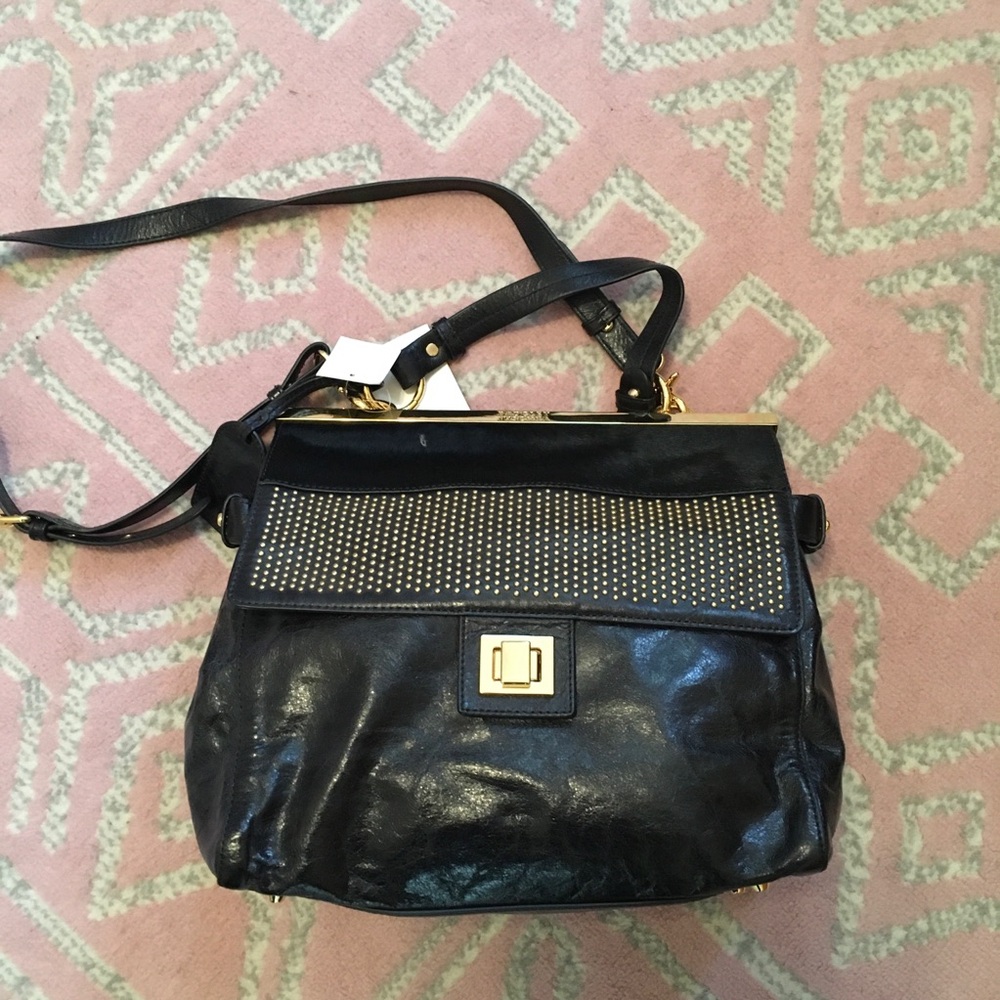 Badgley Mischka Black Leather Studded Purse